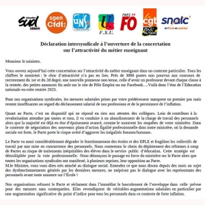 Déclaration intersyndicale à l’ouverture de la concertation sur l’attractivité du métier enseignant