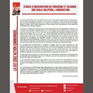 Stages d’observation en 3e et 2nde : une seule solution, l’abrogation ! 