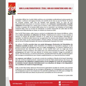 Non à la militarisation de l’École, non aux injonctions hors-sol !