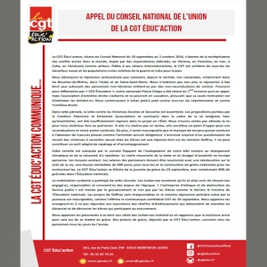 Appel du Conseil National de l’Union de la CGT Éduc’action