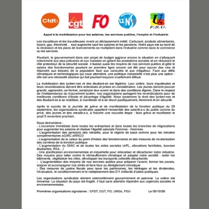 5 Novembre Appel à la mobilisation pour les salaires, les services publics, l’emploi et l’industrie