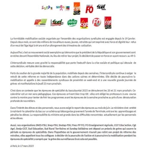 Appel intersyndical : Pendant le bac, la mobilisation continue ! 